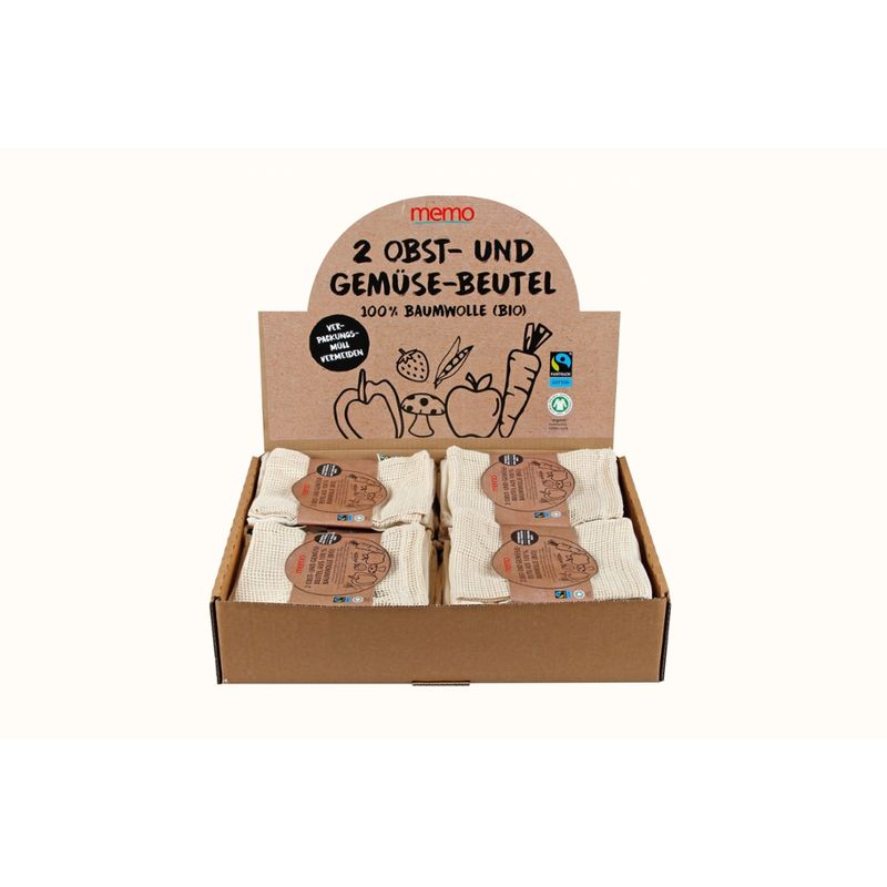 memo 24 Pack à 2 Stk. memo Bio-Baumwollbeutel im Display für Obst & Gemüse - Produktbild