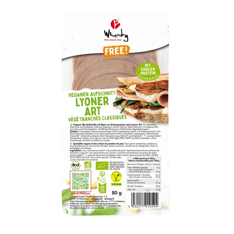 Wheaty Veganer Bio-Aufschnitt Lyoner Art - Produktbild