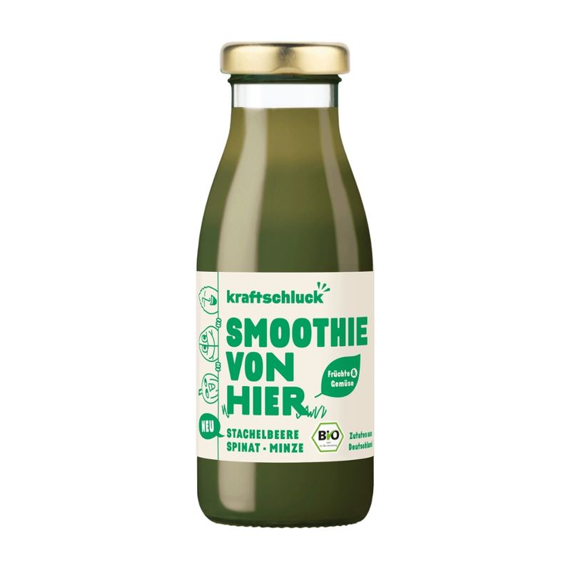 kraftschluck kraftschluck, grüner Smoothie, STACHELBEERE, SPINAT, MINZE, bio, 0,25 l Flasche - Produktbild