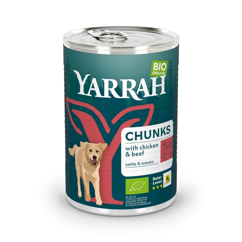 Yarrah Organic Petfood Yarrah Bio Hund Dose Bröckchen getreidefrei Huhn mit Rind - Produktbild