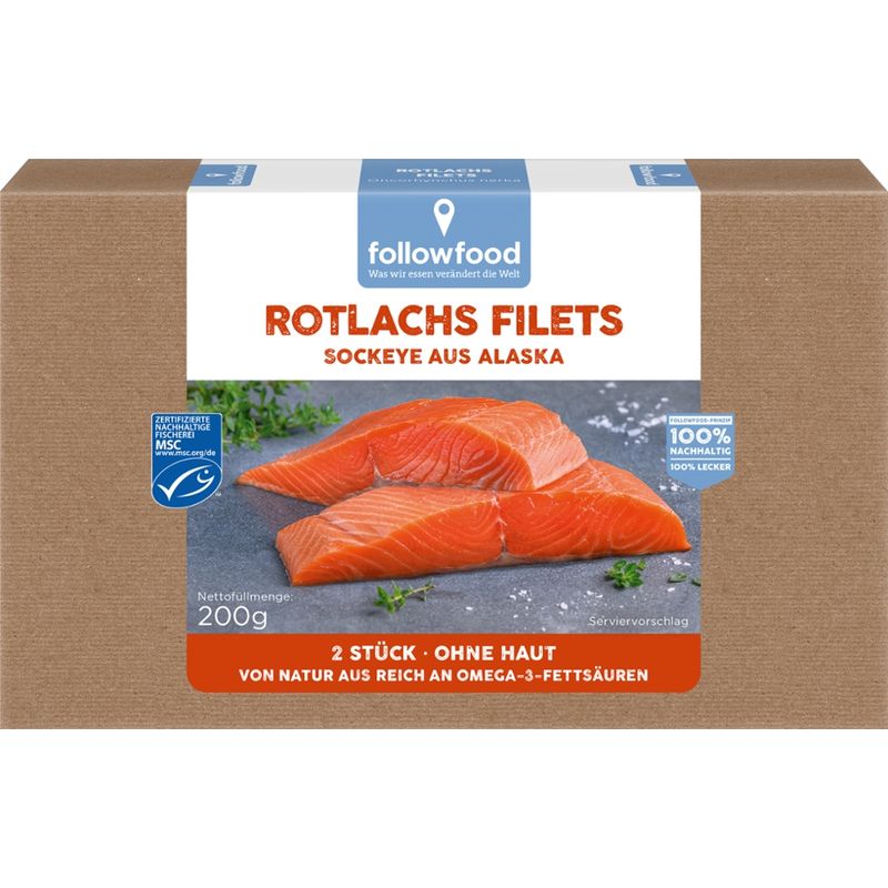 followfood 2 Rotlachs Filets, ohne Haut, praktisch grätenfrei, tiefgekühlt. - Produktbild