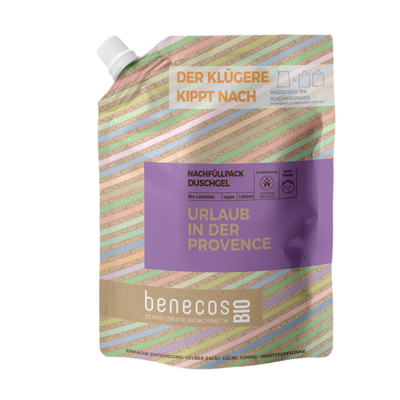 benecos benecosBIO Nachfüllbeutel 1000 ml Duschgel BIO-Lavendel - URLAUB IN DER PROVENCE - Produktbild