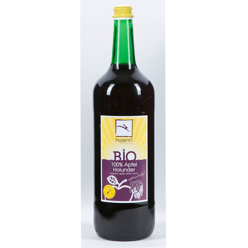 Hasenfit Bio Apfel- und Holunderbeerensaft naturtrüb 1L Mehrweg - Produktbild