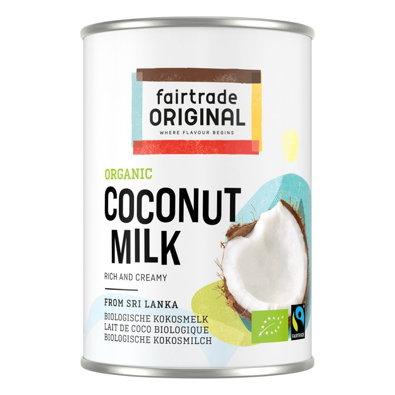 Fairtrade Original Biologische Kokosmilch aus Sri Lanka. Fair gehandelt. 400ml. Verleiht deinen Gerichten einen reichen, sahnigen Geschmack. - Produktbild