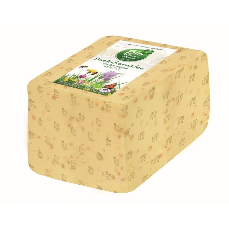 BioWiesenmilch BIO WM Bockshornkleekäse, Schnittkäse 45% Fett i. Tr., aus pasteurisierter Bio-Milch; aus Wiesenmilch aus biologischer Landwirtschaft mit 3% Bio-Bockshornkleesamen; - Produktbild