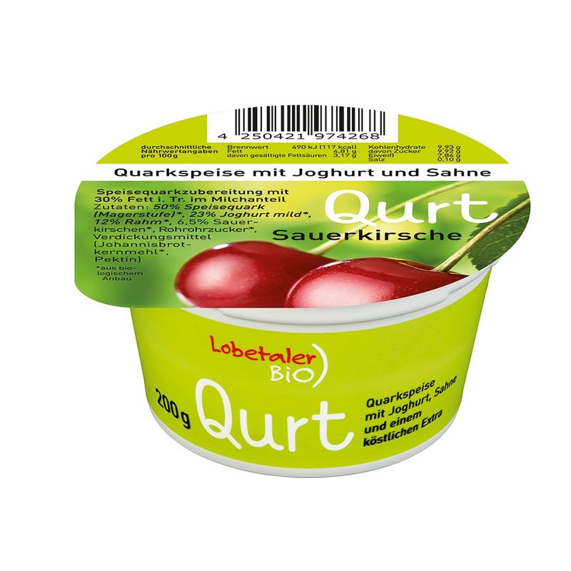 Lobetaler Bio Quarkspeise mit Joghurt +Sahne Sauerkirsche - Produktbild