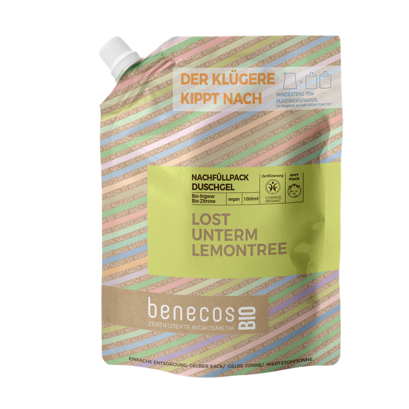 benecos benecosBIO Nachfüllbeutel 1000 ml Duschgel BIO-Ingwer + BIO-Zitrone - LOST UNTERM LEMONTREE - Produktbild