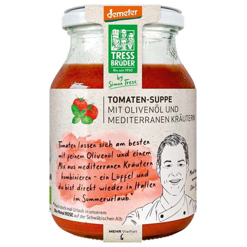 Tress Brüder Tomaten-Suppe mit Olivenöl und mediterranen Kräutern - Produktbild