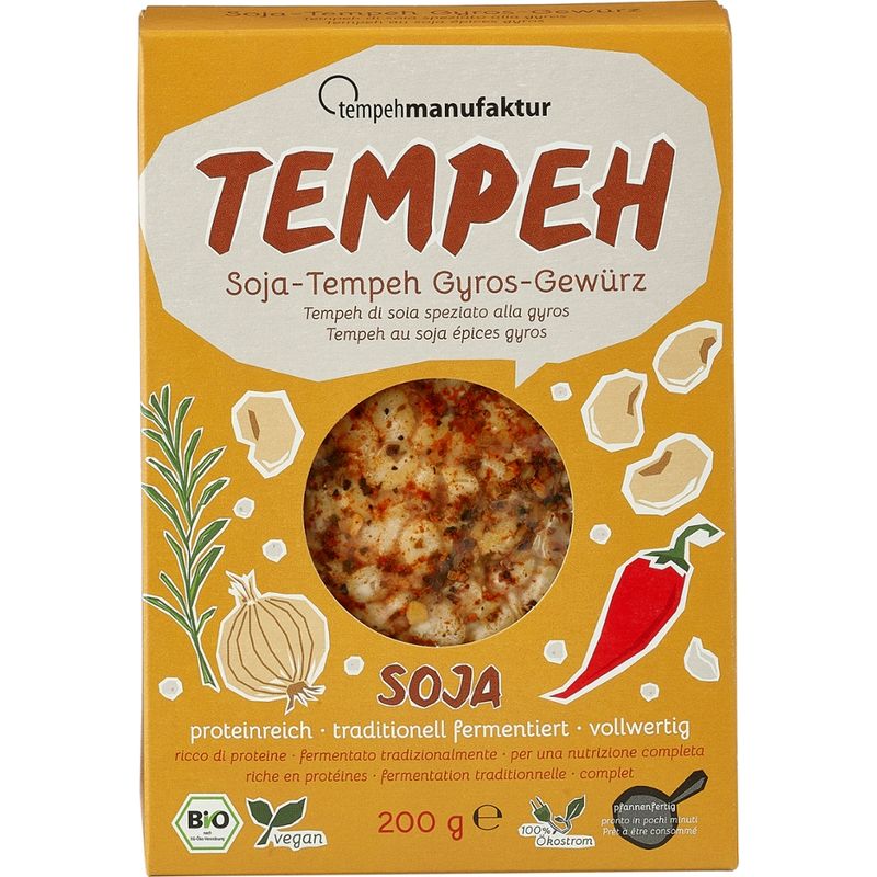 tempehmanufaktur  Tempeh mit Gyros-Gewürz - mit der feinen, scharfen Grillgewürznote - Produktbild