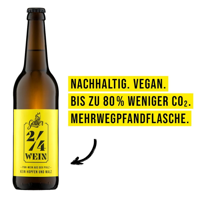Weingut Galler - Ihr Bioweingut Galler 2/4 Piwi Weißwein Cuvée QbA trocken, vegan, in der Mehrweg-Pfandflasche für alle gängigen Glas- Pfandautomaten deutschlandweit, moderater Weingenuss, optimal für Singlehaushalte, perfekt für den Picknick-Korb und Outdoor-Events - Produktbild