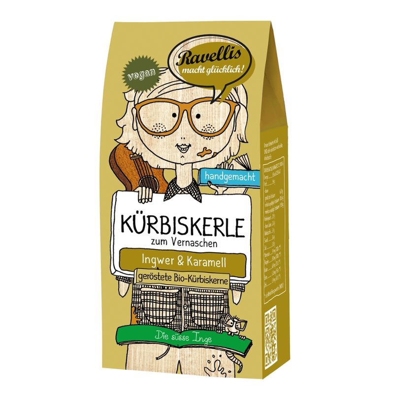 Ravellis "DIE SÜSSE INGE" Geröstete Bio-Kürbiskerne veredelt mit Ingwer & Karamell - Produktbild
