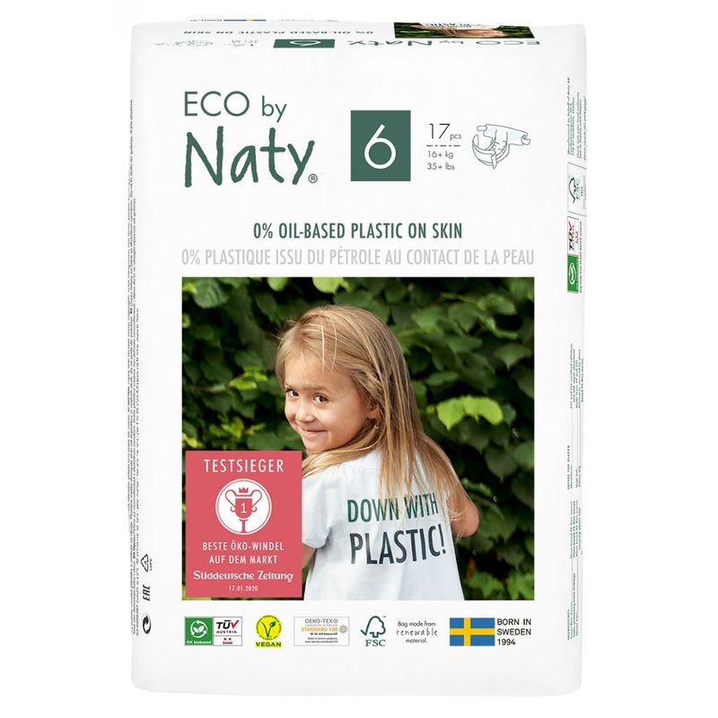 Eco by Naty Eco by Naty Windeln Neue Gen Größe 6, 17 Stück je Packung, nur natürliche, zertifizierte Materialien auf Baby's Haut - Produktbild