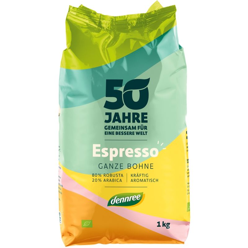 dennree Kräftig-aromatischer Espresso, ganze Bohne - Produktbild