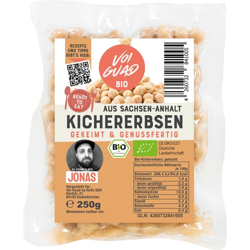 Voi Guad Bio Kichererbsen aus Detuschland-angekeimt, gegart und genussfertig - Produktbild