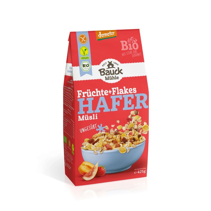 Bauck Mühle Hafer Müsli Früchte+Flakes Demeter glutenfrei - Produktbild