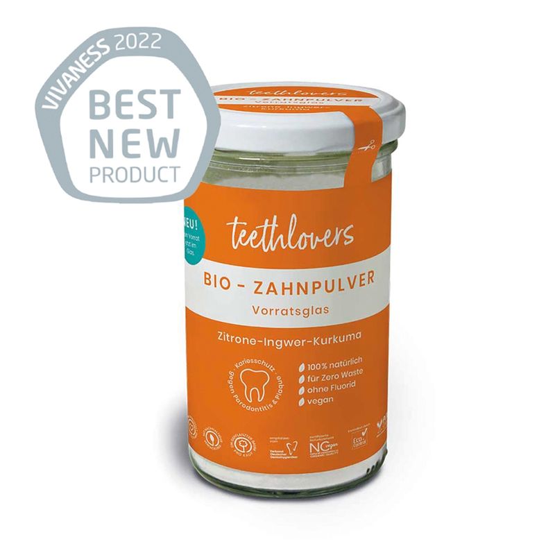 teethlovers Vorratsglas Zitrone-Ingwer-Kurkuma Zahnpulver, 135g - Produktbild