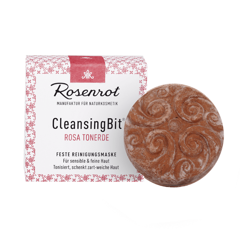 Rosenrot Naturkosmetik CleansingBit® mit rose Tonerde - 65g - in Schachtel - Beruhigt und gibt ein zartes und weiches Hautgefühl. - Produktbild