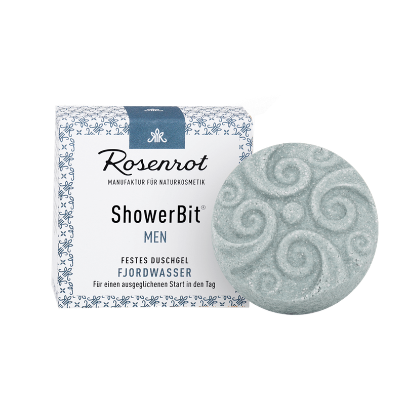 Rosenrot Naturkosmetik ShowerBit® - festes Duschgel MEN Fjordwasser - 60g - in Schachtel - Mit sanft reinigender Porzellanerde, - Produktbild