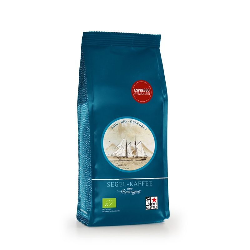 Café Chavalo Segel-Espresso aus Nicaragua, bio, 250g, gemahlen. Biologisch angebauter Ursprungskaffee. - Produktbild