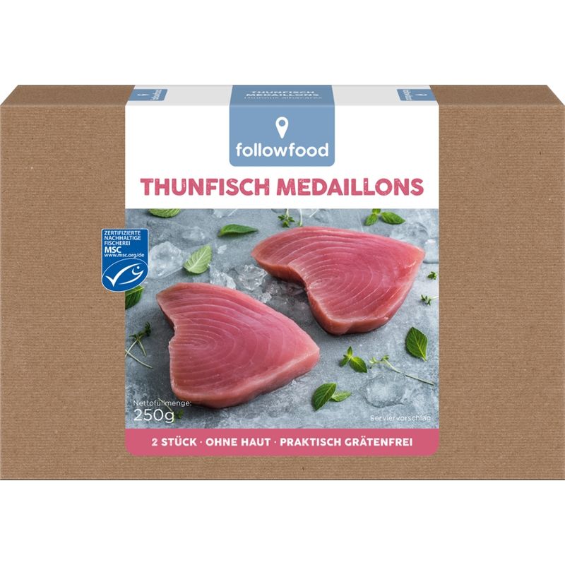 followfood 2 Thunfisch Medaillons, praktisch grätenfrei, tiefgekühlt. - Produktbild