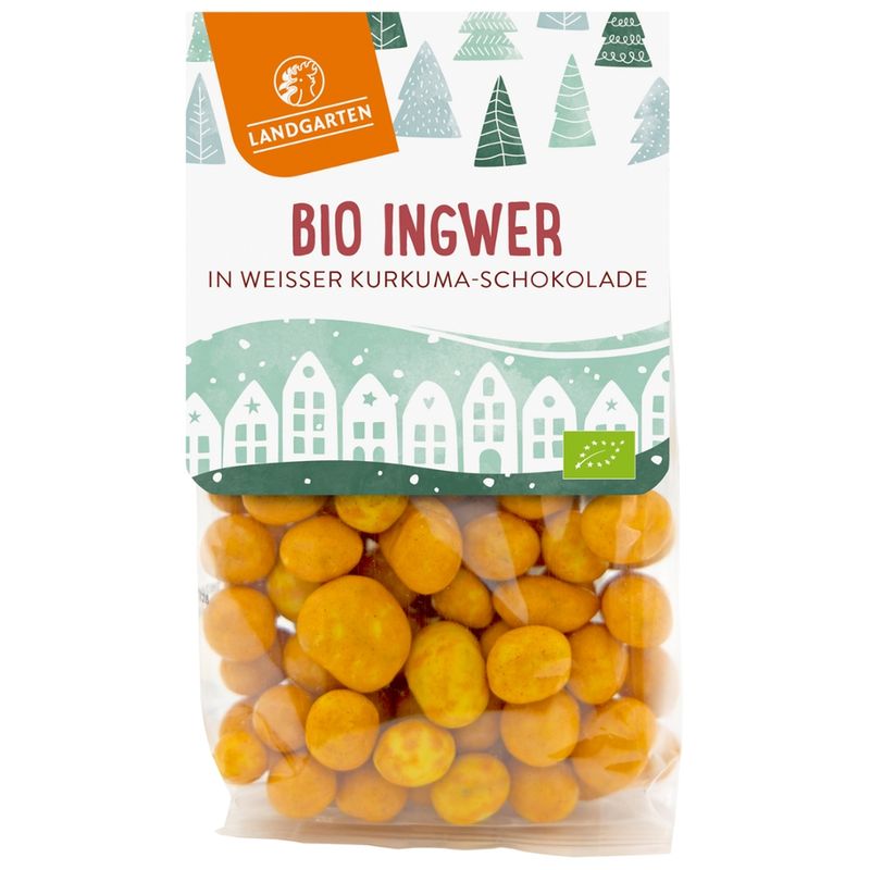 Landgarten Bio Ingwer in weißer Kurkuma Schokolade 150g - Produktbild