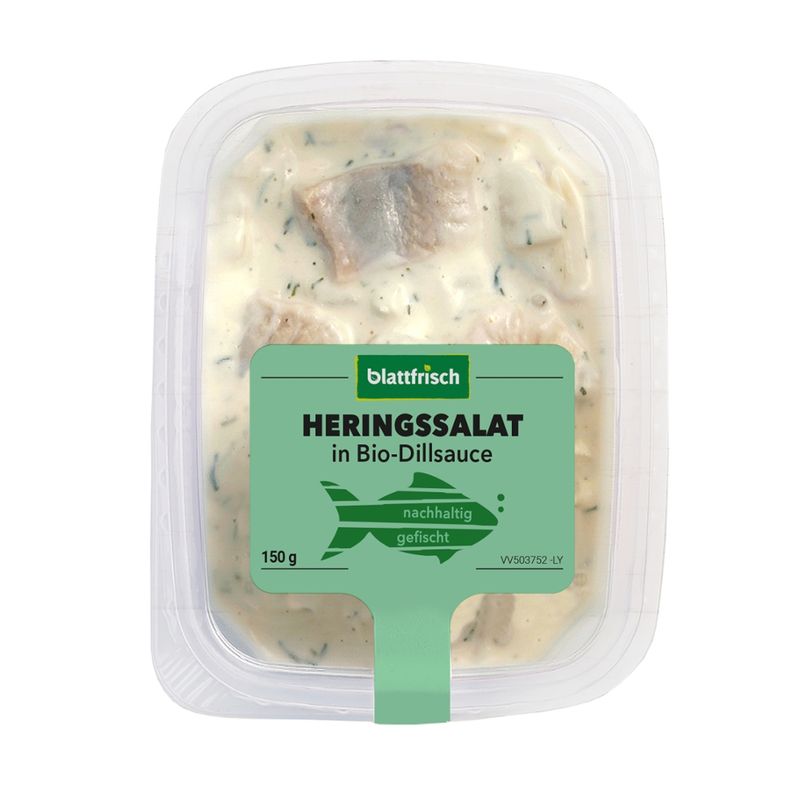 blattfrisch  Dill Hering - Heringssalat in Bio-Dillsauce (Rechteckschale 150g) - Produktbild