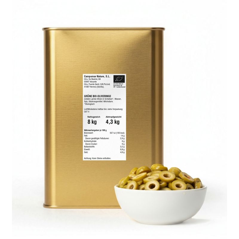 Campomar Nature BIO ENTSTEINTE GRÜNE OLIVEN, IN SCHEIBEN - DOSE 8Kg - Produktbild