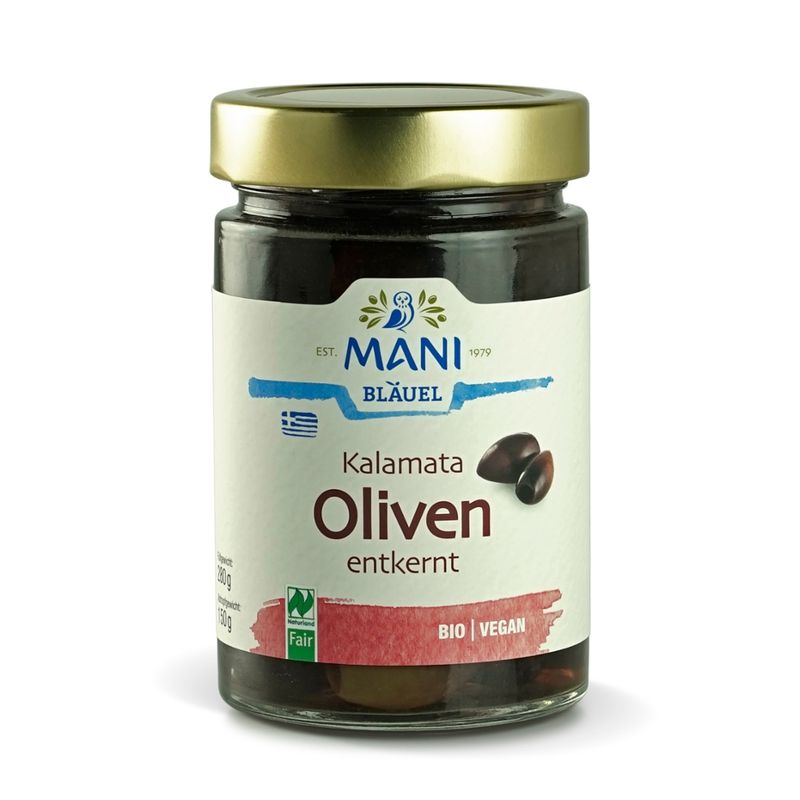 MANI® MANI Kalamata Oliven in Lake, entkernt, bio, NL Fair - Produktbild