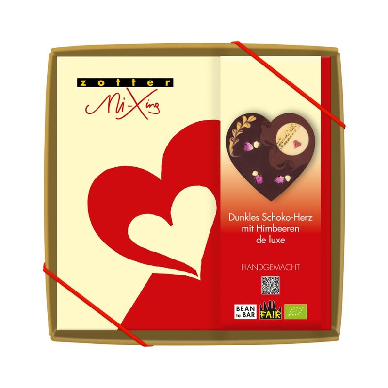 Zotter Schokolade Dunkles Schoko-Herz mit Himbeeren de luxe - Produktbild