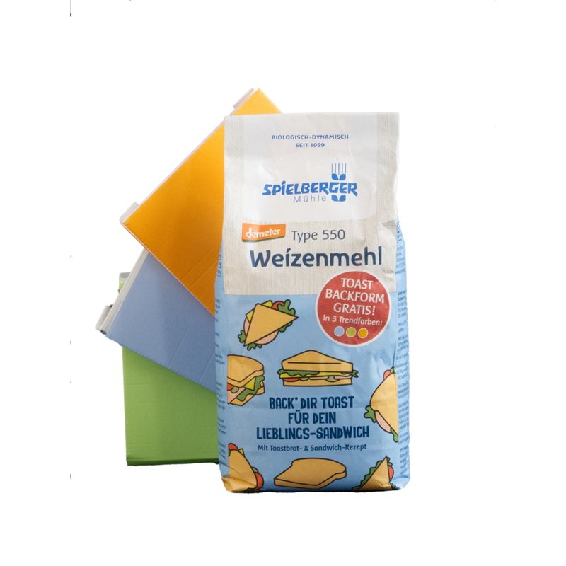 Spielberger Mühle Weizenmehl Type 550, demeter, m. Papierbackform KAMPAGNE - Produktbild