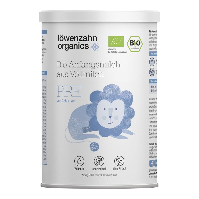 Löwenzahn Organics  Löwenzahn Organics Bio Anfangsmilch PRE aus Vollmilch von Geburt an 400 g - Produktbild
