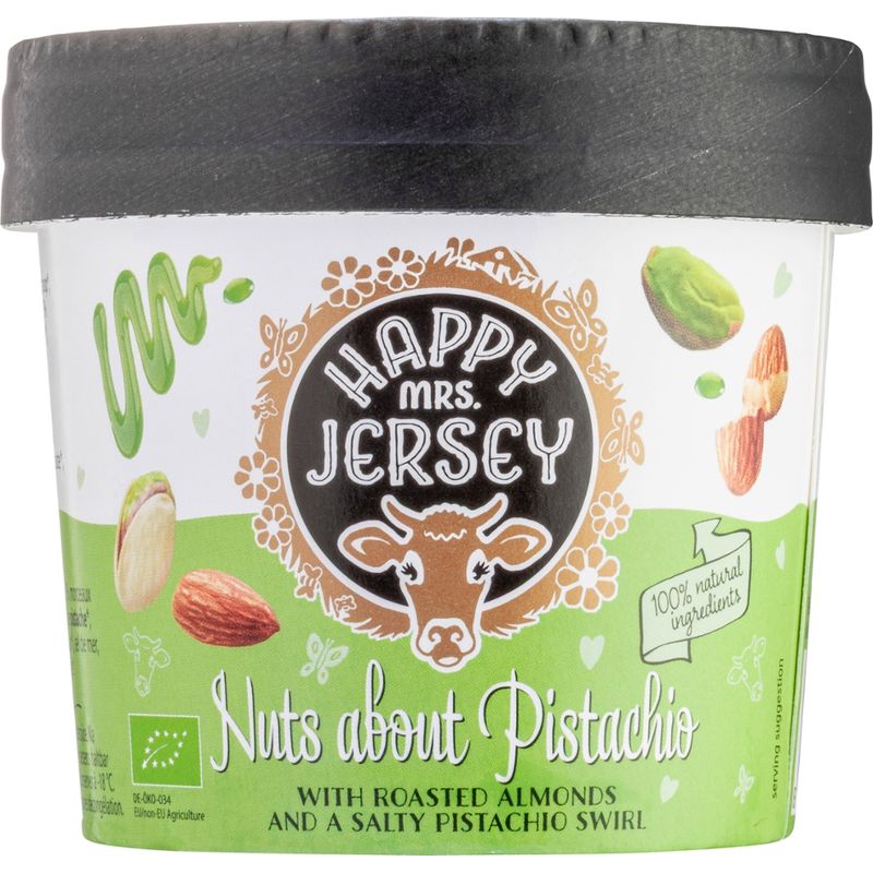 Happy Mrs Jersey Happy Mrs Jersey - BIO Eis/Organic Ice Cream: Pistazieneis mit gezukerten Mandelstücken/Pistachio ice cream with pieces of sugared Almonds 200ml - Produktbild