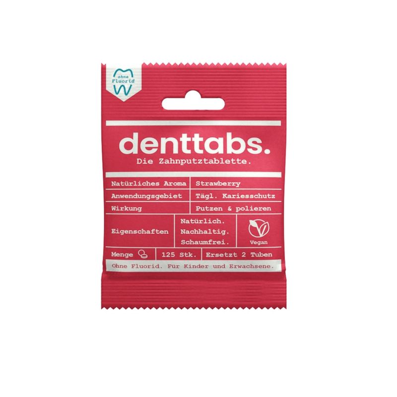 Denttabs Denttabs Zahnputztabletten Strawberry ohne Fluorid für Kinder und Erwachsene - Produktbild