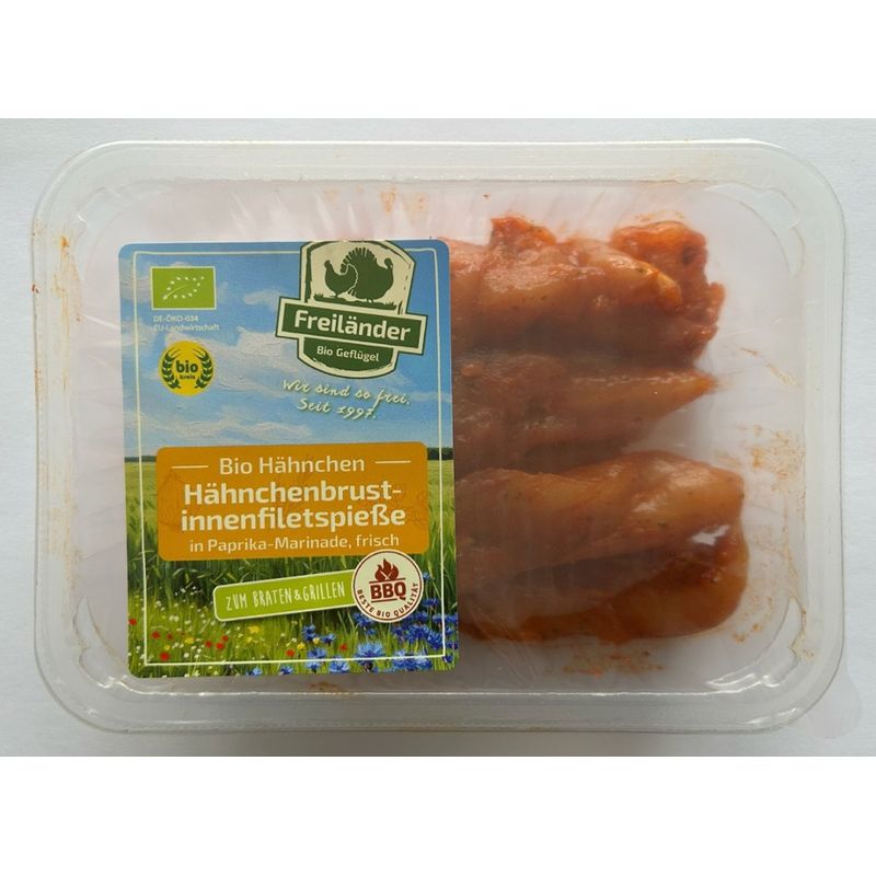 Freiländer Bio Geflügel Hähnchenbrustinnenfilets mariniert "Paprika", frisch, 350g, vac. - Produktbild