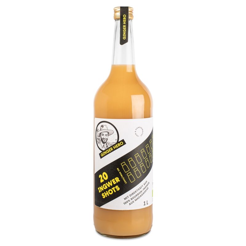 GINGER HERO 20 Bio Ingwer-Shots CLASSIC 1l, OHNE ZUCKERZUSATZ, Bourbon-Ingwer aus Madagaskar - Produktbild