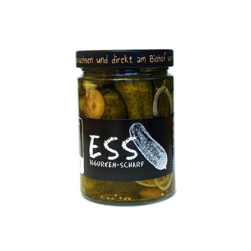 Biohof Bubenicek Meiberger - Sauergemüse Essiggurken scharf 520 g mit Chili gewürzt - Produktbild