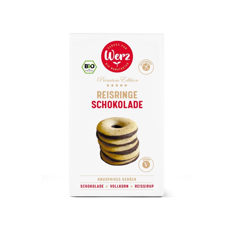 Naturkornmühle Werz Reis Ringe mit Schokolade, Vollkornkekse, glutenfrei - Produktbild