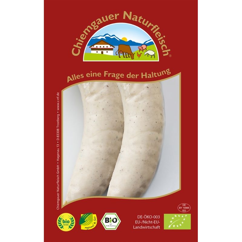 Chiemgauer Naturfleisch Bio-Weißwurst, 4 St., 240g, SB, kbA - Produktbild