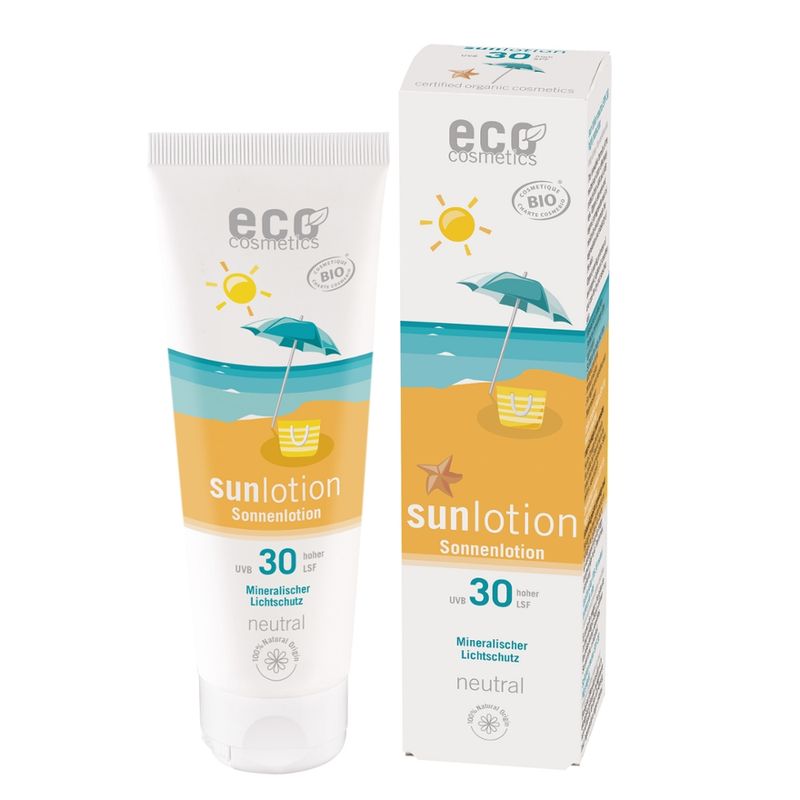 eco cosmetics ECO Sonnenlotion neutral LSF 30 - 125ml mit Bio Aloe Vera, Bio Granatapfelkernöl - Produktbild