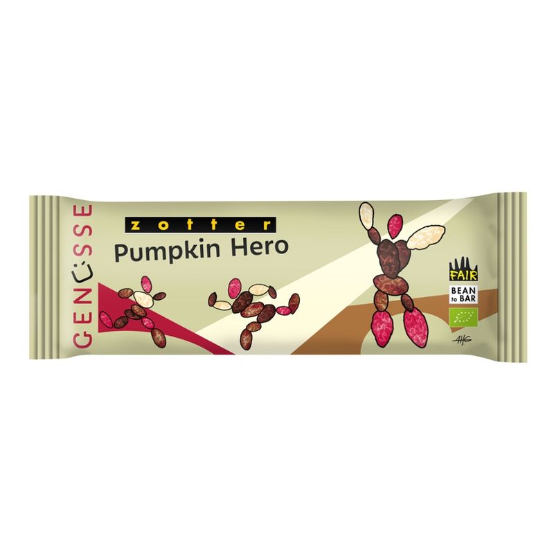 Zotter Schokolade Genüsse - Pumpkin Hero - Bunte Kürbiskerne auf Weißer Schoko - Produktbild