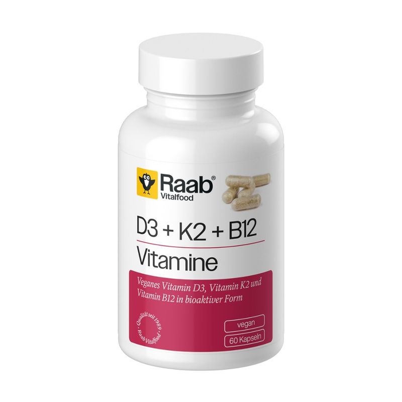 Raab Vitalfood Vitamin D3 + K2 + B12 Kapseln, 60 Kapseln - Produktbild