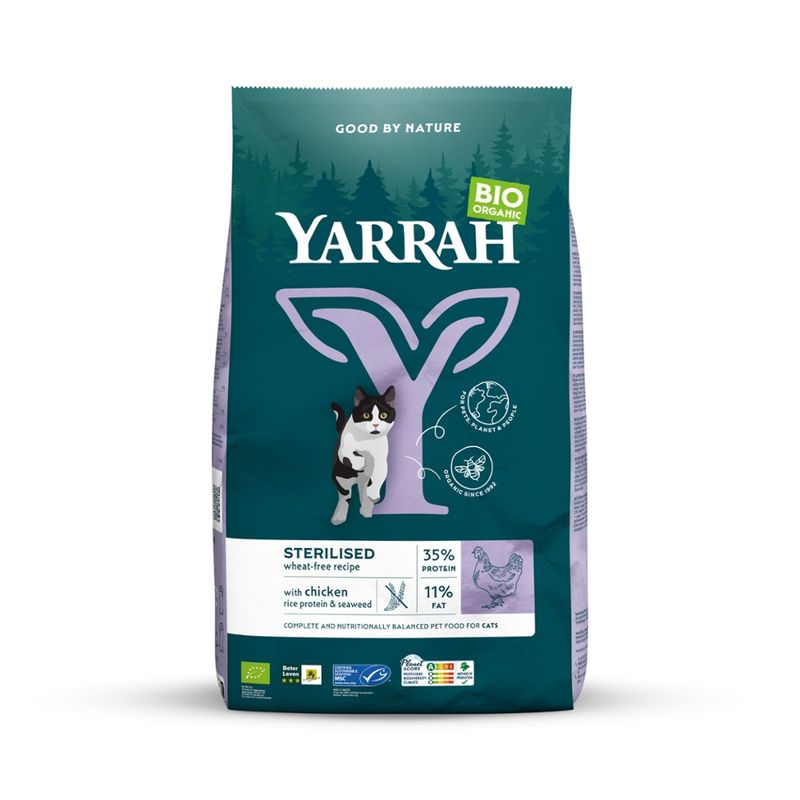Yarrah Organic Petfood Yarrah Bio Katze Trockenfutter weizenfrei für sterilisierte Katze Huhn & Fisch - Produktbild