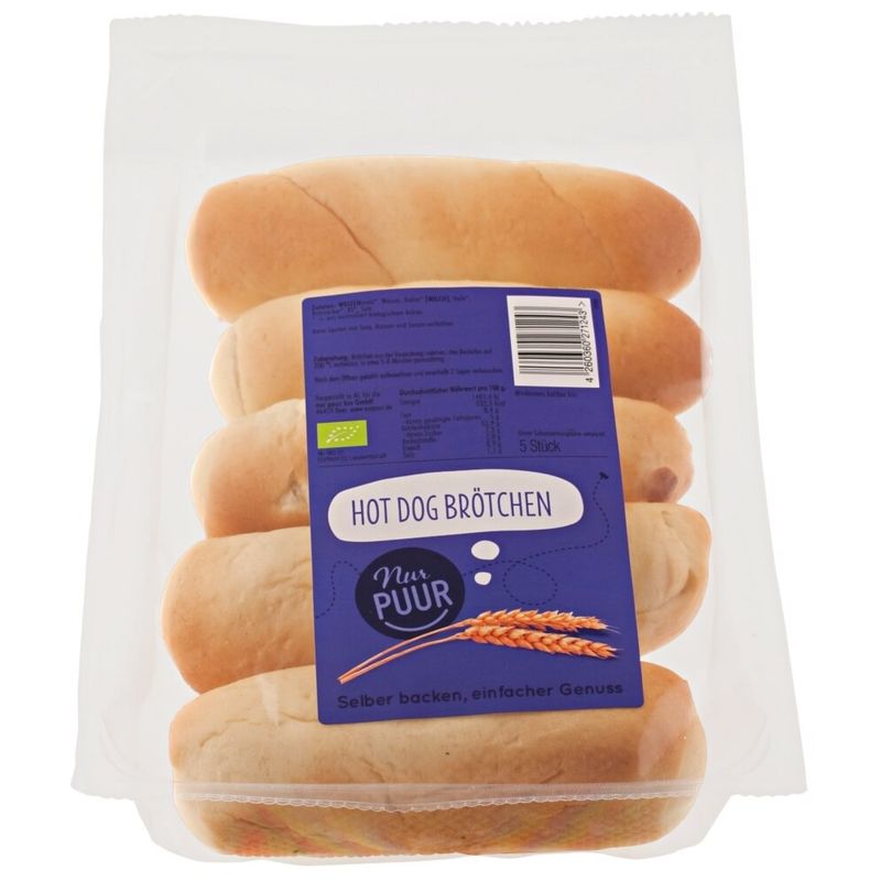 Nur Puur Hot Dog Brötchen, 5 Stück - Produktbild