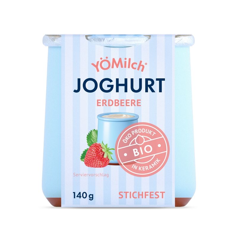 YÖMilch Bio stichfester Joghurt mit Erdbeeren,  9,5% Fett im Milchanteil - Produktbild