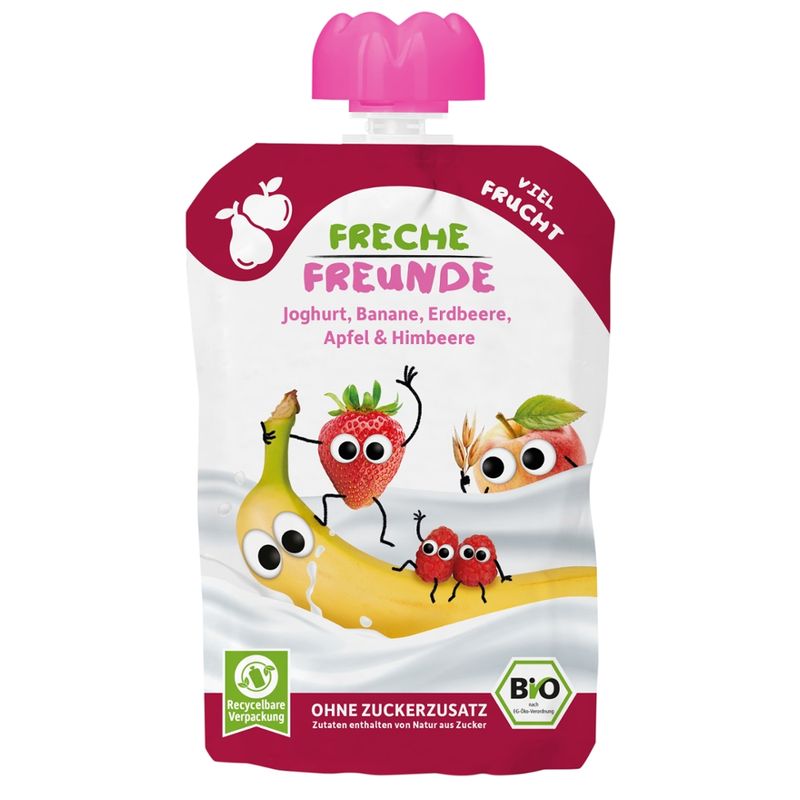 Freche Freunde Freche Freunde Bio Quetschie Joghurt, Banane, Erdbeere, Apfel & Himbeere - Produktbild
