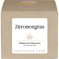 Duftkerze m. Raps i. Keramikbecher weiß/natur, Zitronengr. in Geschenkschachtel - Produktbild