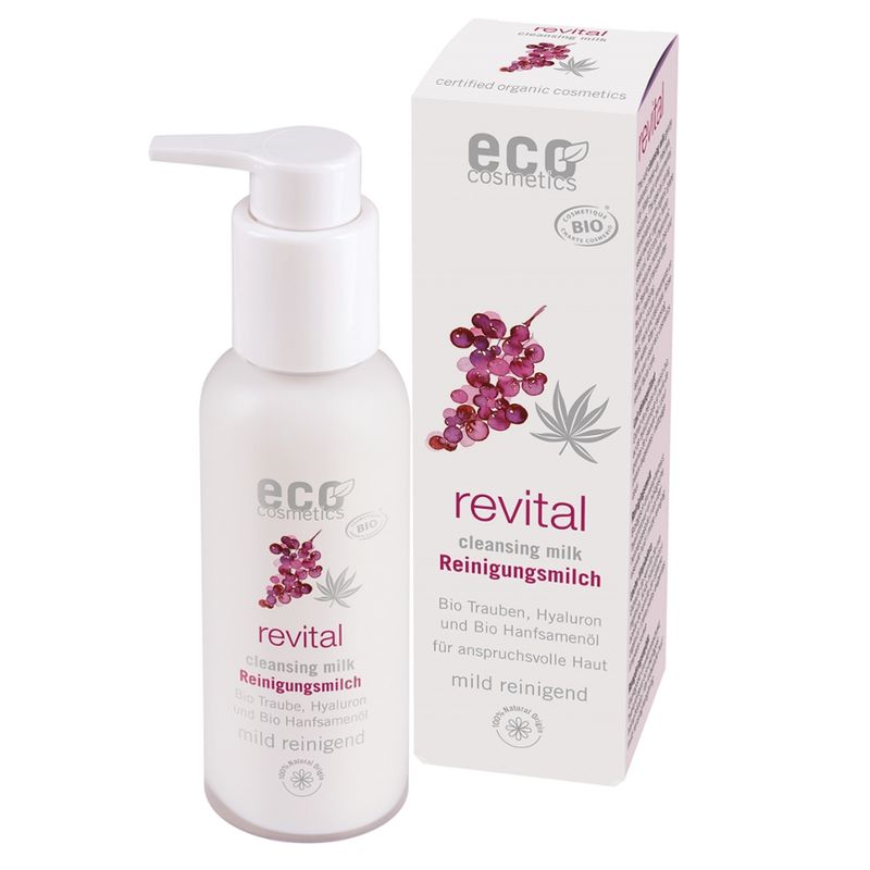 eco cosmetics revital Reinigungsmilch mit Bio Traubenkernextrakt, Hyaluron und Bio Hanfsamenöl - Produktbild