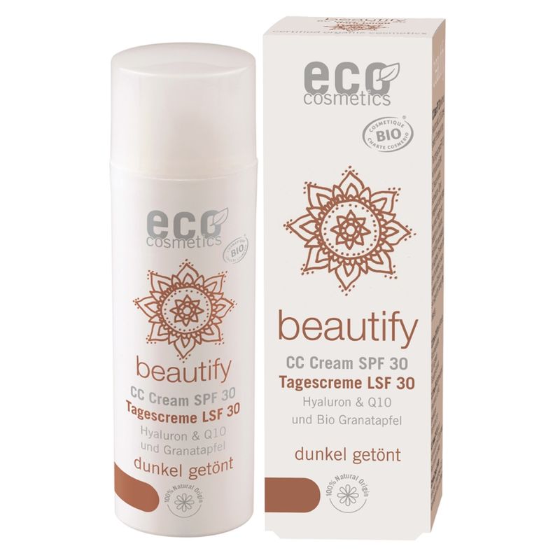 eco cosmetics beautify CC Creme LSF 30 dunkel getönt mit OPC, Q10 und Hyaluron - Produktbild