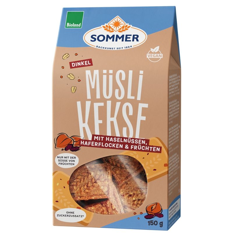 SOMMER BACKKUNST SEIT 1864 Demeter Dinkel Müsli-Kekse mit Haselnüssen,vegan - Produktbild