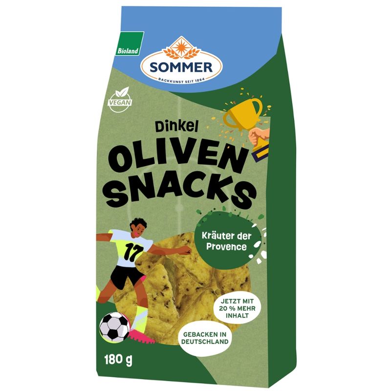 SOMMER BACKKUNST SEIT 1864 Bio Dinkel Oliven-Snacks Kräuter der Provence 180g - Produktbild